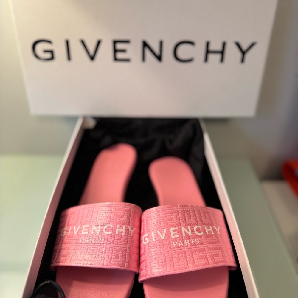 Givenchy Pink Embossed Pink Leather Mule Slides with original box